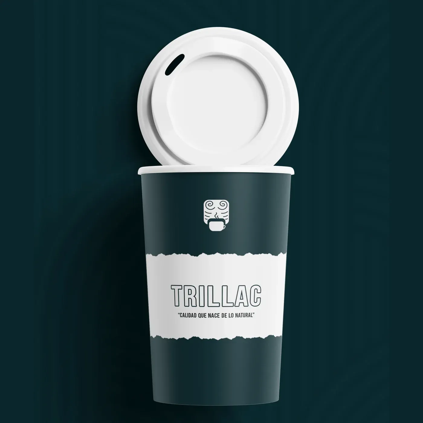 Vaso de cartón Trillac con tapa blanca
